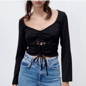 ZARA Ruched Cutout Long sleeve Blouse